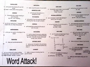 Students should learn their list words using the word attack activity described each week.
